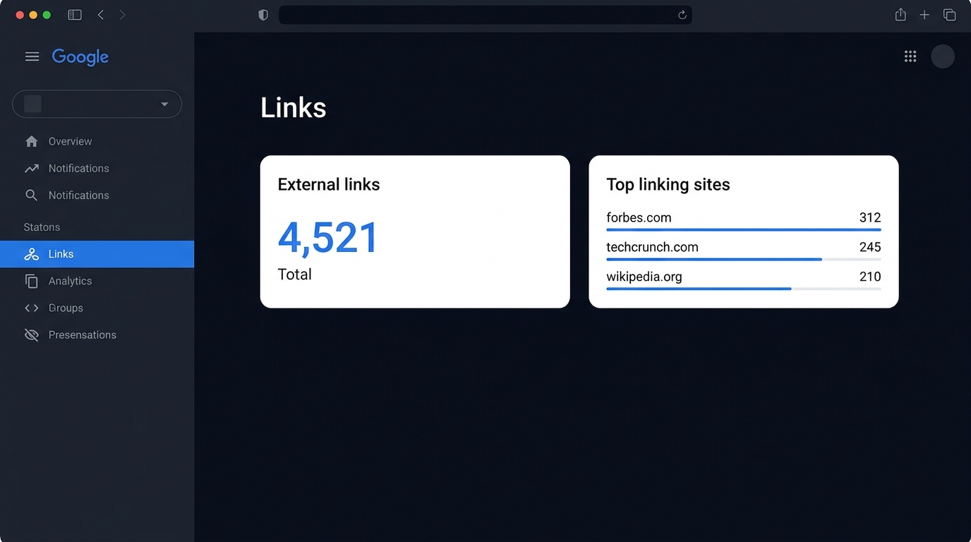 Google Search Console backlink dashboard illustration